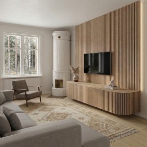 Taipuisa rimapaneeli Slim Vaalea Tammi – vaalea mdf – musta huopa 9x600x2400mm